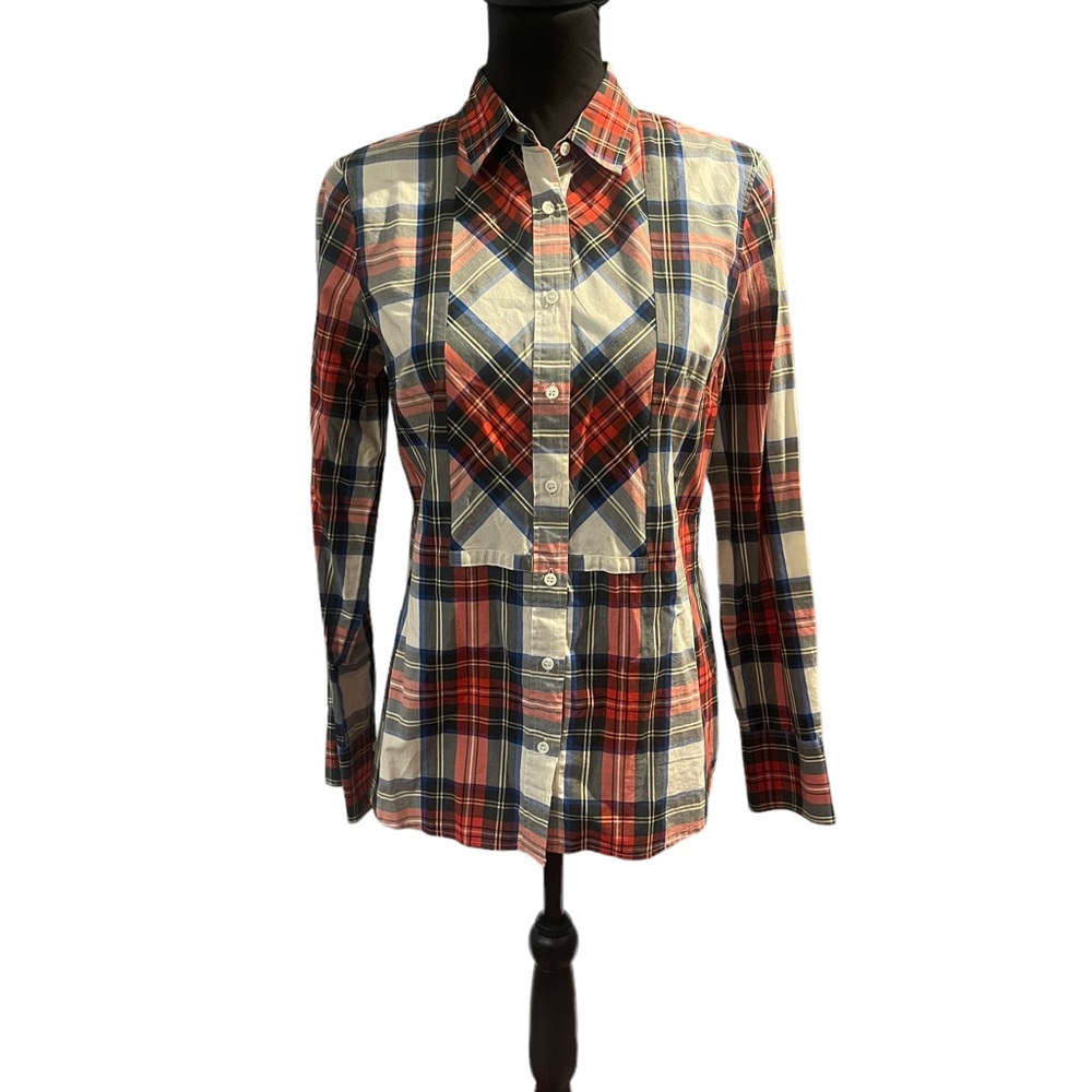 J.Crew Size 4. Plaid button down shirt. red/green/white. EXCELLENT CONDITION - Picture 2 of 13